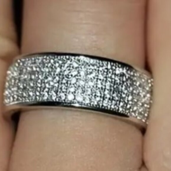 ❤️ 3 Silver Plated Rings - 1 Paved Zirconia Sz 6m M - 2 Paved Zirconia Sz 7 W - Picture 7 of 7